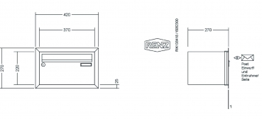 RENZ Briefkastenanlage Unterputz, Eckrahmen, Edelstahl V4A, Kastenformat 370x220x270mm, 1-teilig